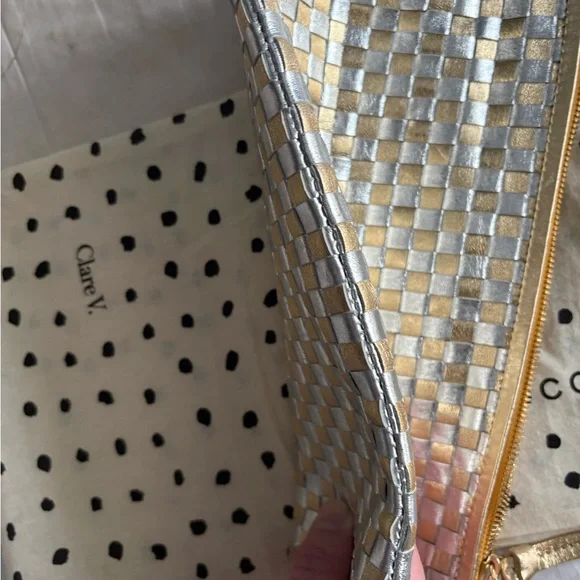 Clare V. Silver and Gold Woven Flat Clutch w/tabs - Picture 6 of 8